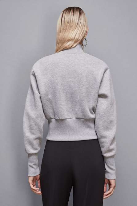Felpa collo alto con zip in cotone, Grigio, Patrizia Pepe