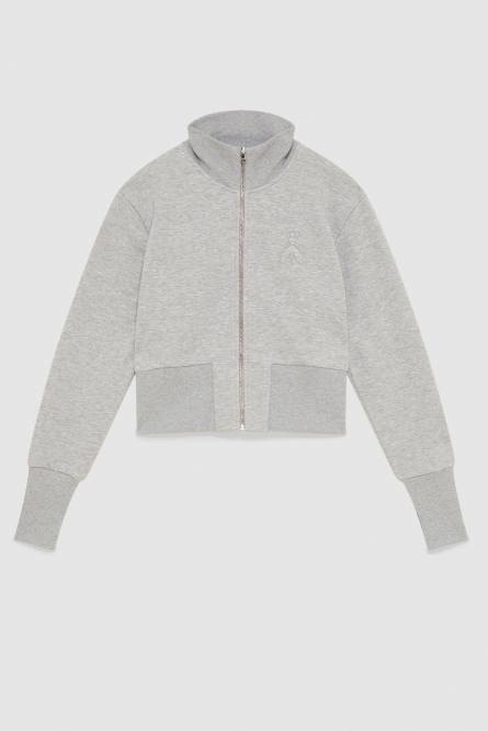 Felpa collo alto con zip in cotone, Grigio, Patrizia Pepe