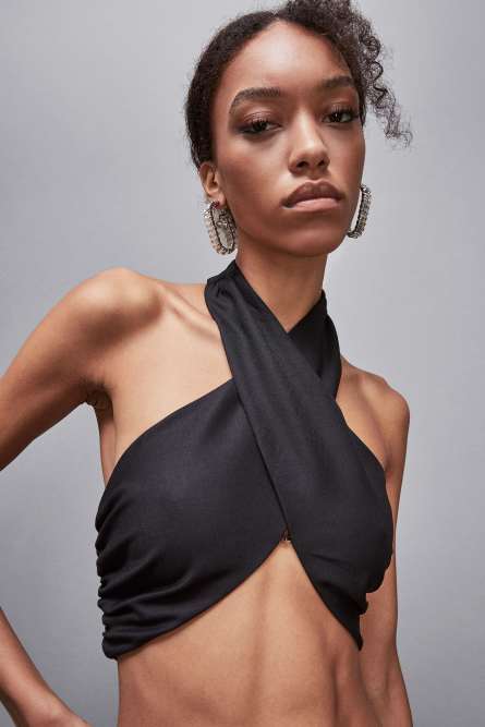 Essential wool crossover top, Black, Patrizia Pepe