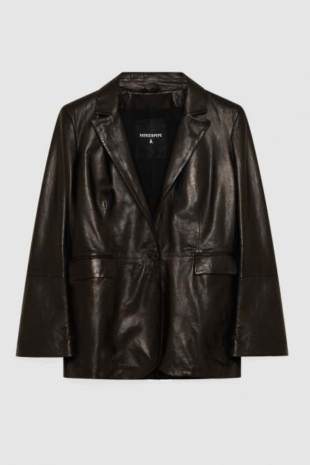 Leather jacket with lapels, Black, Patrizia Pepe