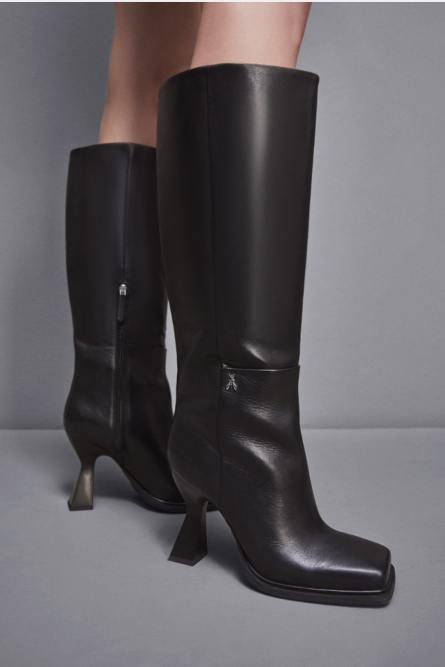 Astral chunky heeled leather boots, Black, Patrizia Pepe