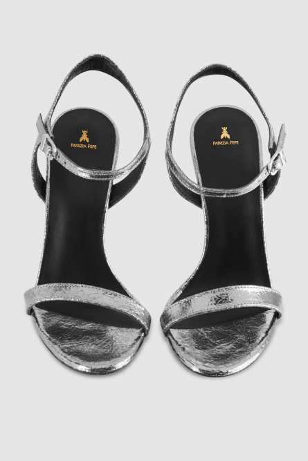 Heeled leather sandals, Silver, Patrizia Pepe