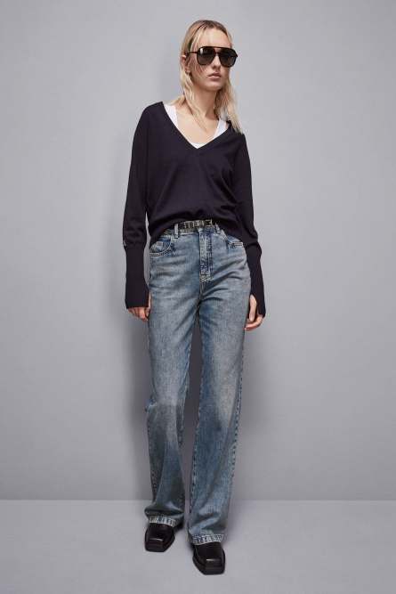 Wool &quot;V&quot; neck sweater, Blue, Patrizia Pepe