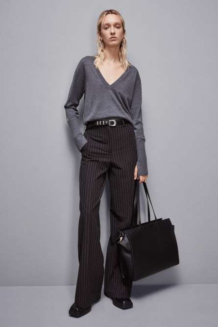 Wool &quot;V&quot; neck sweater, Grey, Patrizia Pepe