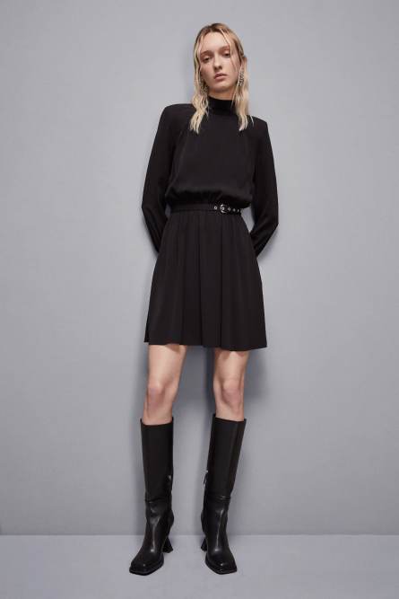 Essential twill belted dress, Black, Patrizia Pepe