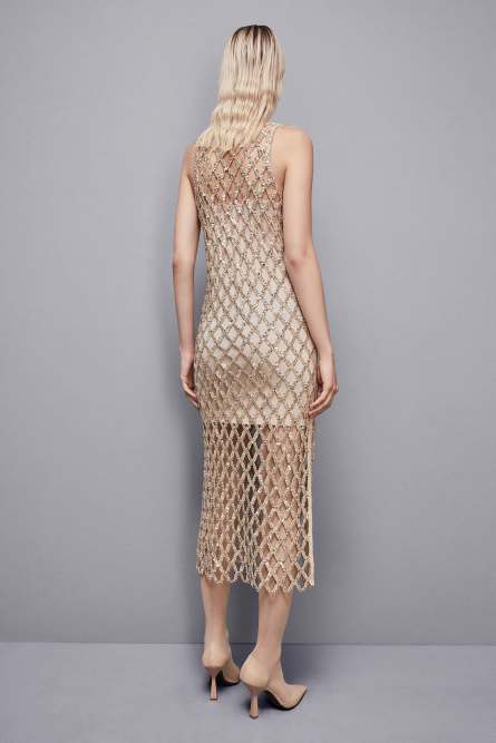Jeweled mesh slim fit dress, Gold, Patrizia Pepe