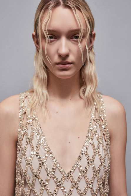 Jeweled mesh slim fit dress, Gold, Patrizia Pepe