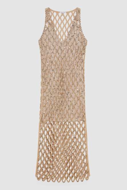 Jeweled mesh slim fit dress, Gold, Patrizia Pepe