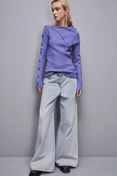 Soft sweater with buttons, Blue, Patrizia Pepe