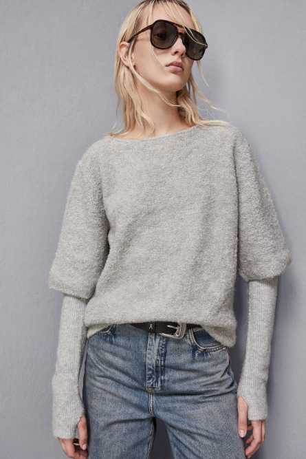Half-sleeved bouclé sweater, Grey, Patrizia Pepe