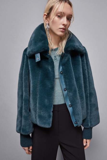 Short synthetic fabric coat, Blue, Patrizia Pepe