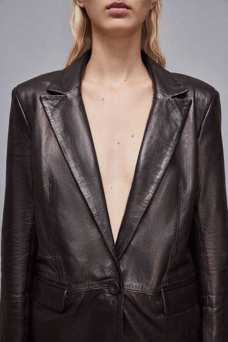 Leather jacket with lapels, Black, Patrizia Pepe