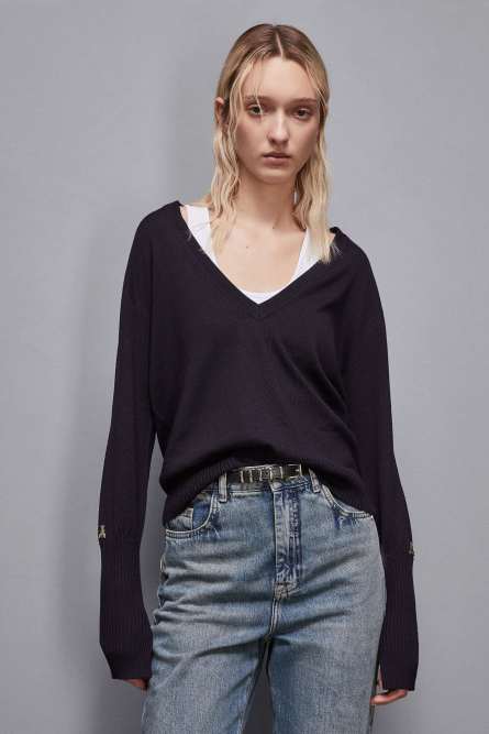 Wool &quot;V&quot; neck sweater, Blue, Patrizia Pepe