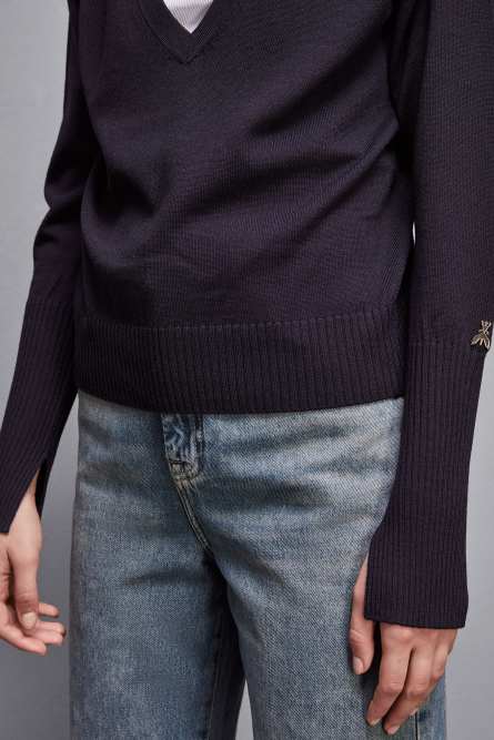 Wool &quot;V&quot; neck sweater, Blue, Patrizia Pepe