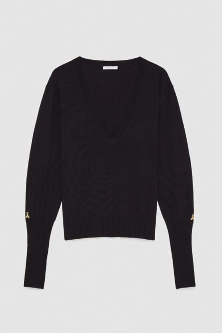 Wool &quot;V&quot; neck sweater, Blue, Patrizia Pepe