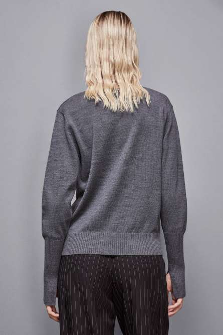 Wool &quot;V&quot; neck sweater, Grey, Patrizia Pepe