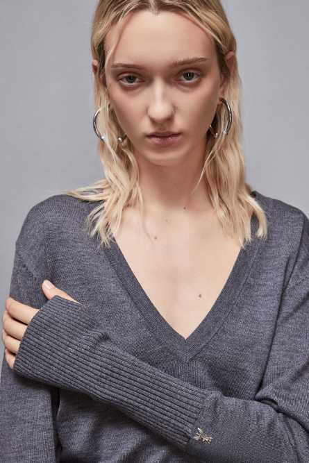 Wool &quot;V&quot; neck sweater, Grey, Patrizia Pepe