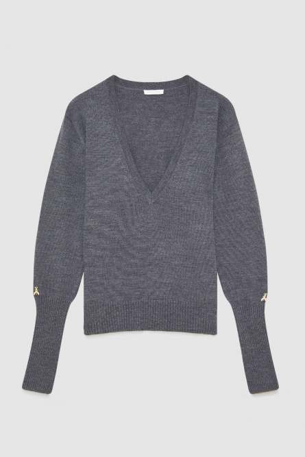 Wool &quot;V&quot; neck sweater, Grey, Patrizia Pepe