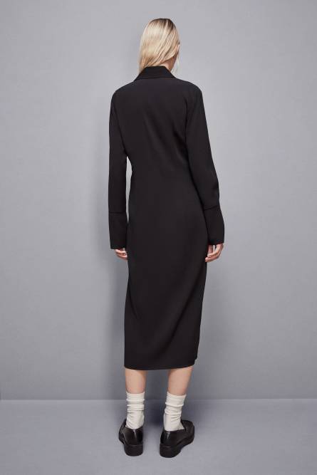 Essential twill sash dress, Black, Patrizia Pepe