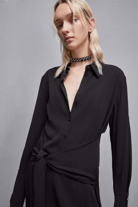 Essential twill sash dress, Black, Patrizia Pepe