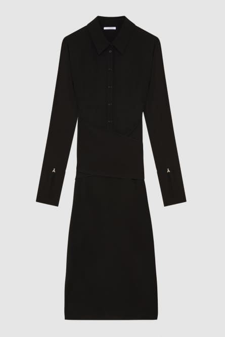 Essential twill sash dress, Black, Patrizia Pepe