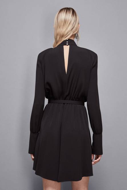 Essential twill belted dress, Black, Patrizia Pepe