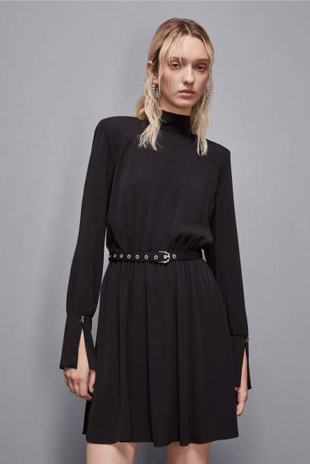 Essential twill belted dress, Black, Patrizia Pepe