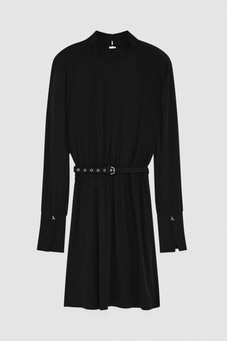 Essential twill belted dress, Black, Patrizia Pepe