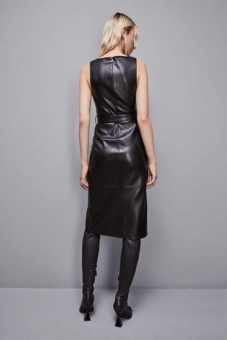 Robe midi en tissu enduit, Noir, Patrizia Pepe