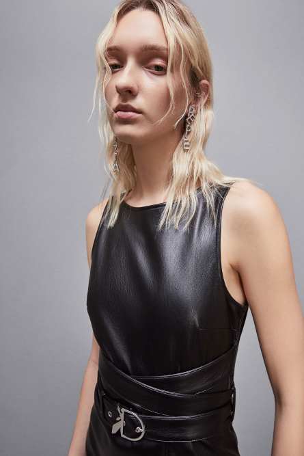 Robe midi en tissu enduit, Noir, Patrizia Pepe