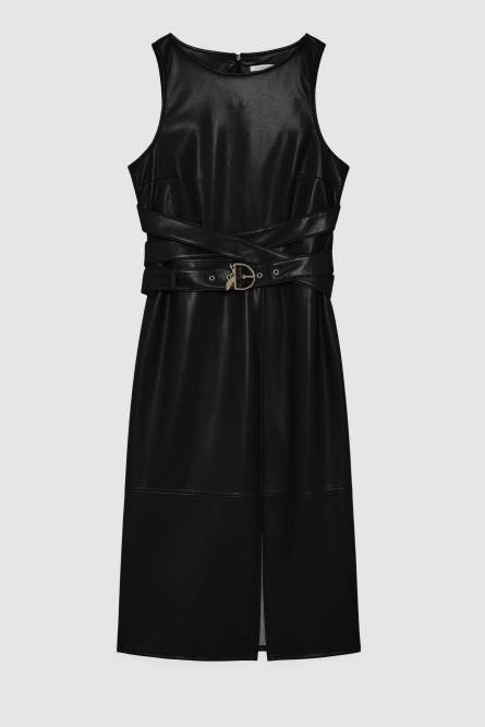 Robe midi en tissu enduit, Noir, Patrizia Pepe