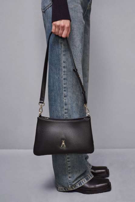 Leather bag with shoulder strap, Black, Patrizia Pepe