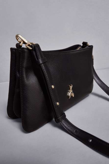 Leather bag with shoulder strap, Black, Patrizia Pepe