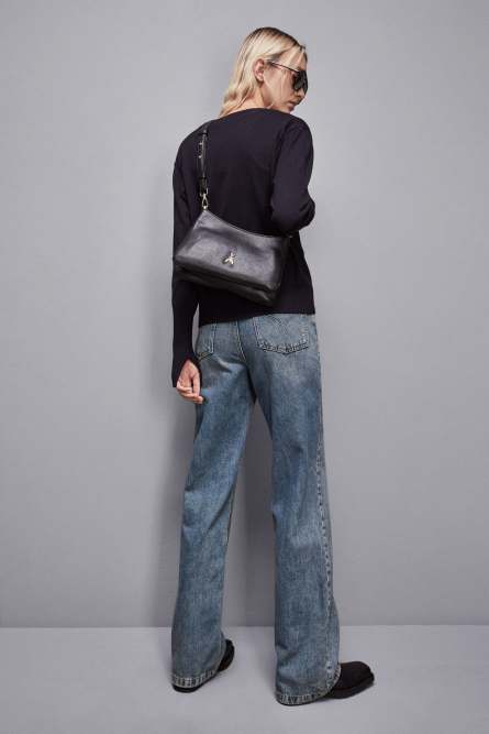 Leather bag with shoulder strap, Black, Patrizia Pepe