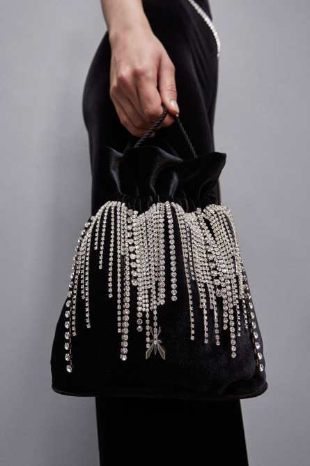 Pouch bag with rhinestones, Black, Patrizia Pepe