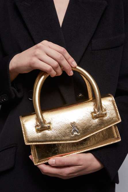 Fly Bamby leather shoulder bag, Gold, Patrizia Pepe