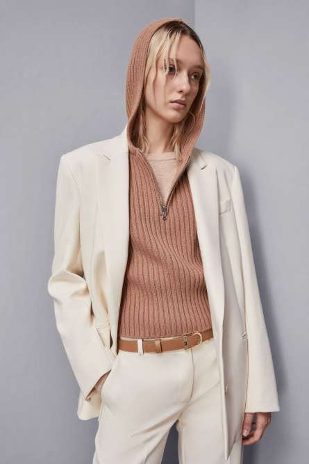 Ribbed vest with zipper, Beige, Patrizia Pepe