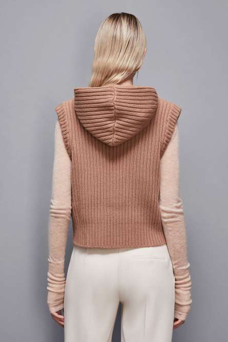 Ribbed vest with zipper, Beige, Patrizia Pepe