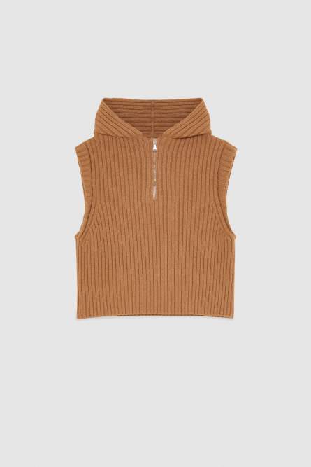 Ribbed vest with zipper, Beige, Patrizia Pepe