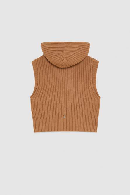 Ribbed vest with zipper, Beige, Patrizia Pepe