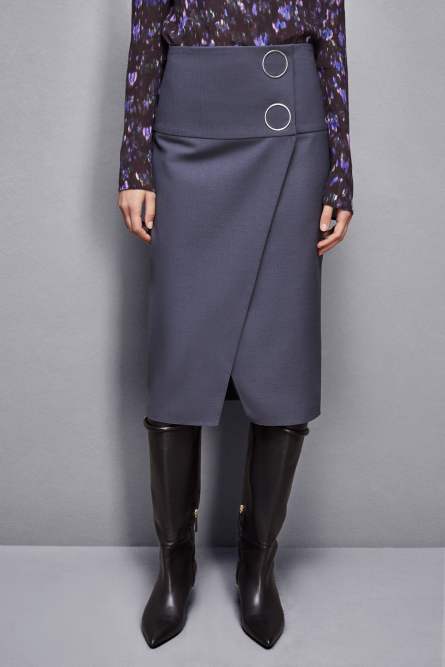Wool skirt with buttons, Grey, Patrizia Pepe