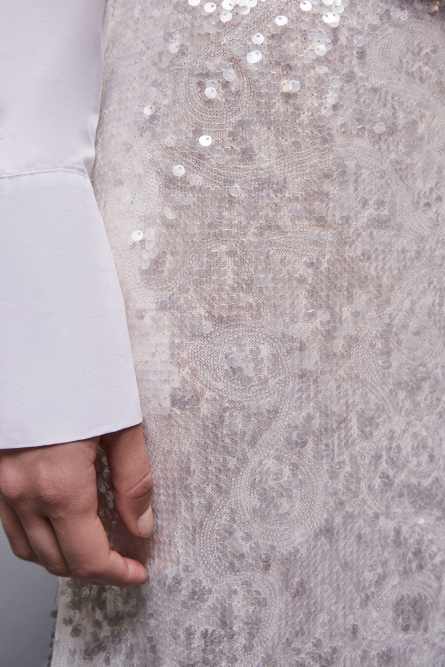 Falda con lentejuelas en tul, Blanco