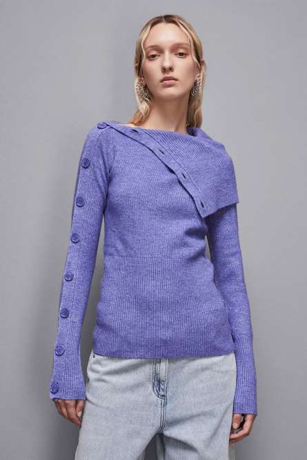 Soft sweater with buttons, Blue, Patrizia Pepe