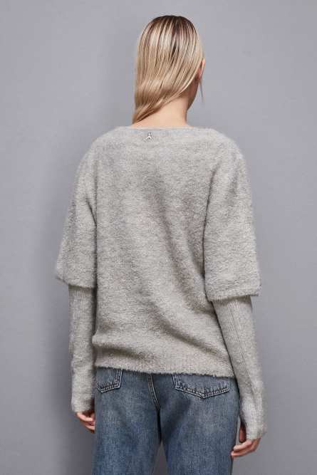 Half-sleeved bouclé sweater, Grey, Patrizia Pepe