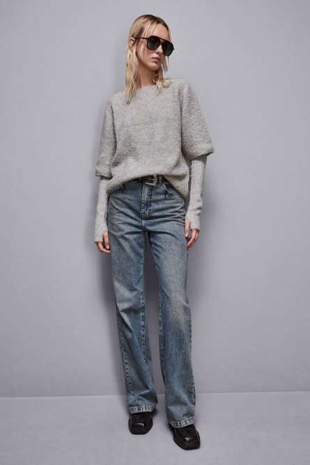 Half-sleeved bouclé sweater, Grey, Patrizia Pepe