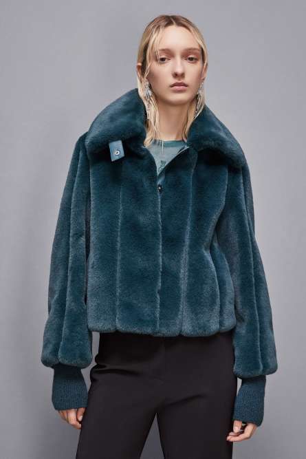 Short synthetic fabric coat, Blue, Patrizia Pepe