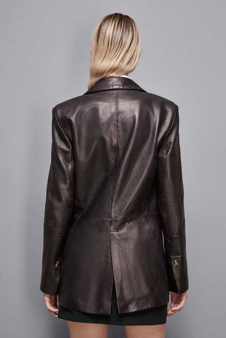 Leather jacket with lapels, Black, Patrizia Pepe