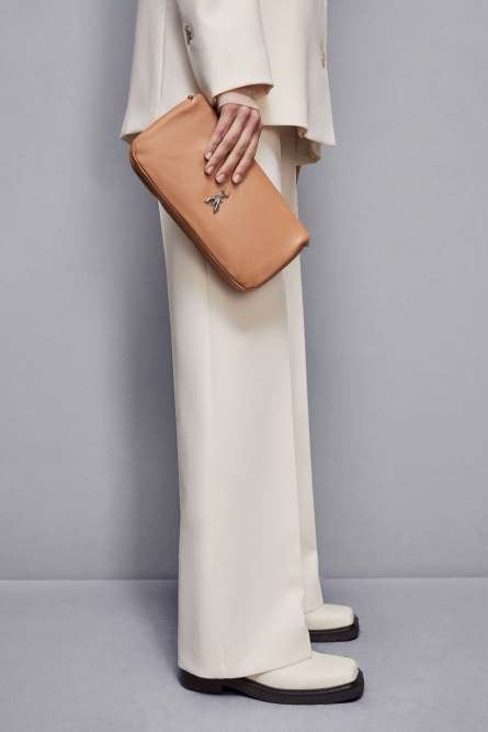 Leather shoulder bag with zipper, Brown, Patrizia Pepe