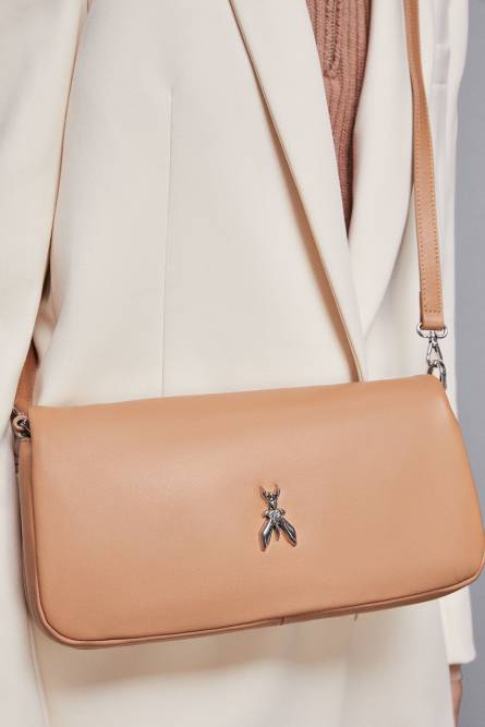 Leather shoulder bag with zipper, Brown, Patrizia Pepe