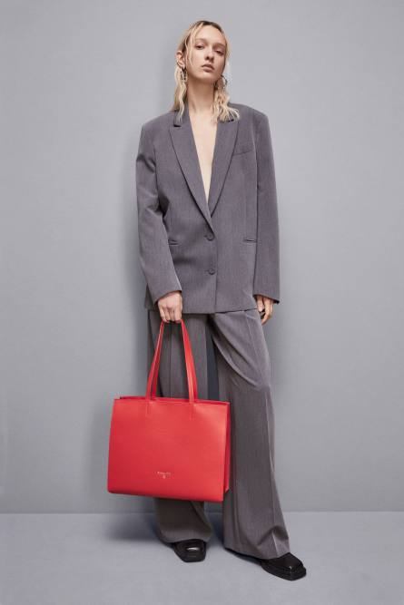 Sac shopping en cuir avec zip, Rouge, Patrizia Pepe
